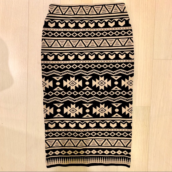 Atmosphere Dresses & Skirts - SOLD Nordic print black knit stretch pencil skirt